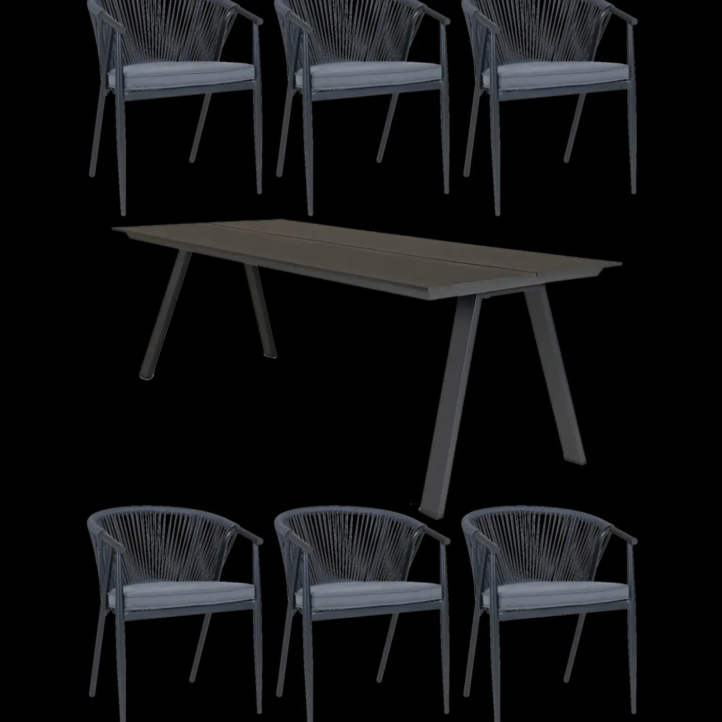 Anholt/Dragør havemøbelsæt med bord og 6 stole sort/grå