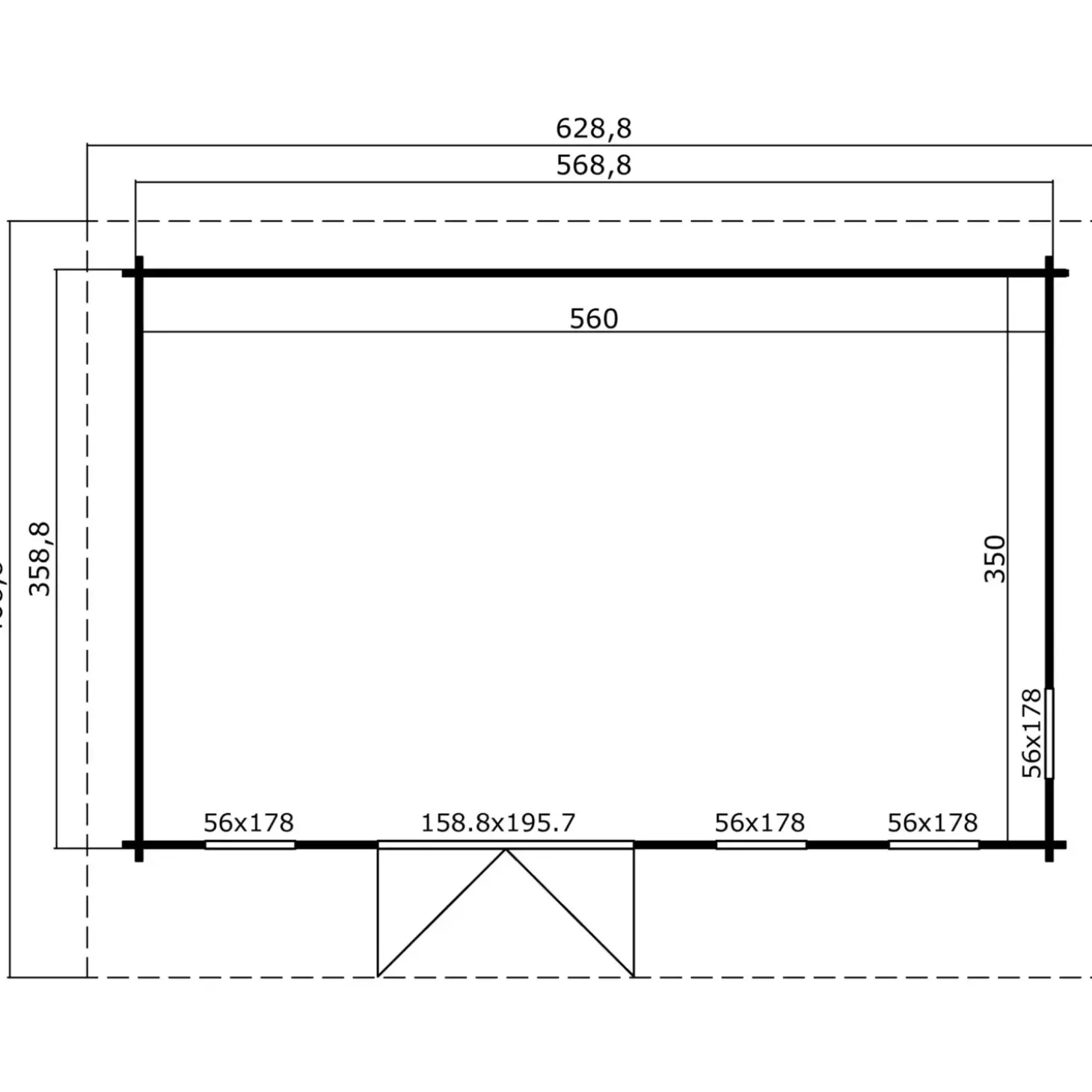 Barbados stor hytte med dobbeltdør og høje vinduer 19,62 m²