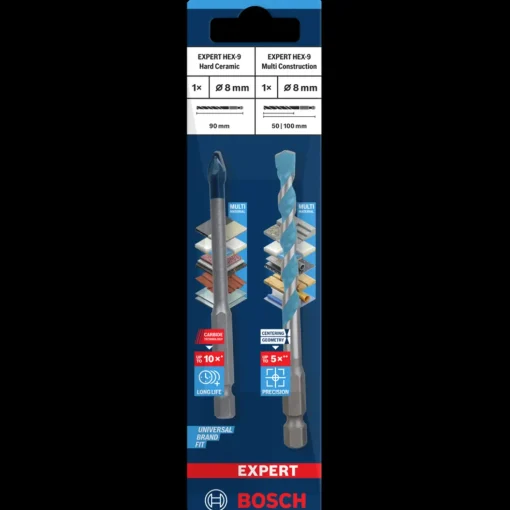 Bosch EXPERT HEX-9 Hard Ceramic + HEX-9 Multi Construction bor, 8 mm