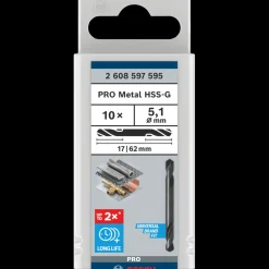 Bosch PRO Metal HSS-G spiralbor med dobbelt ende, 5,1 x 17 x 62 mm, 10 stk.