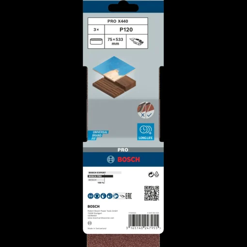 Bosch PRO X440 slibebånd, 75x533 mm, G120, 3 stk.