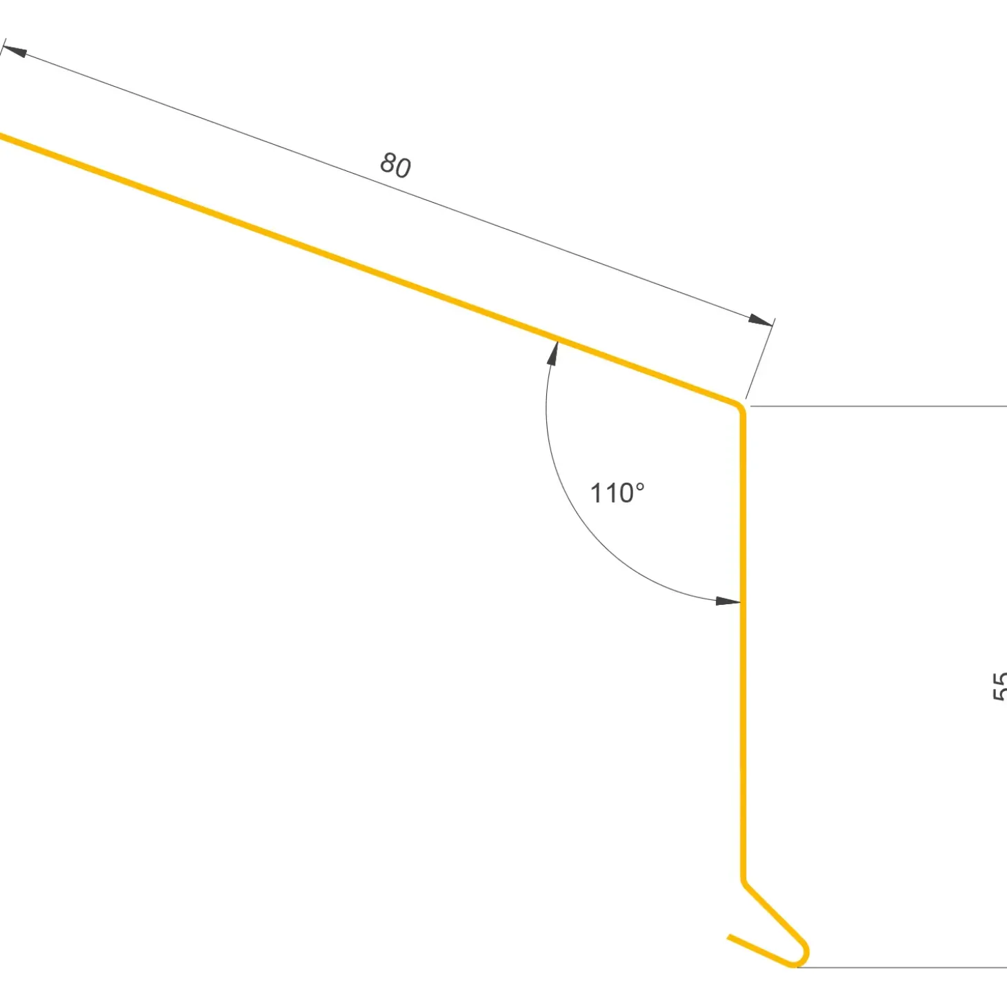 Bygtjek tagfod 55x80x1000 mm sort alu