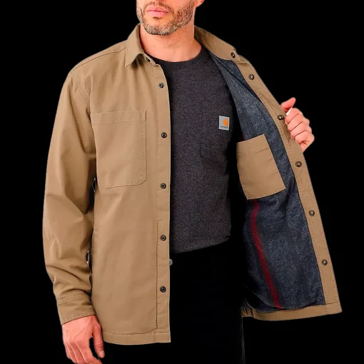 Carhartt canvas fleece foret skjortejakke dark khaki str. S