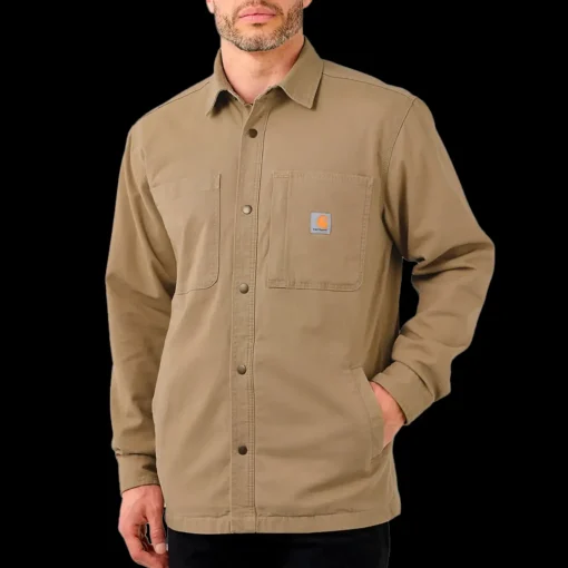 Carhartt canvas fleece foret skjortejakke dark khaki str. S
