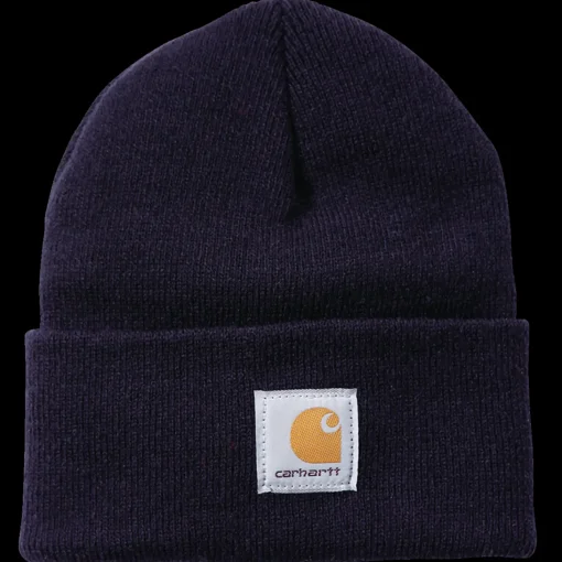 Carhartt strikhue med logo marineblå