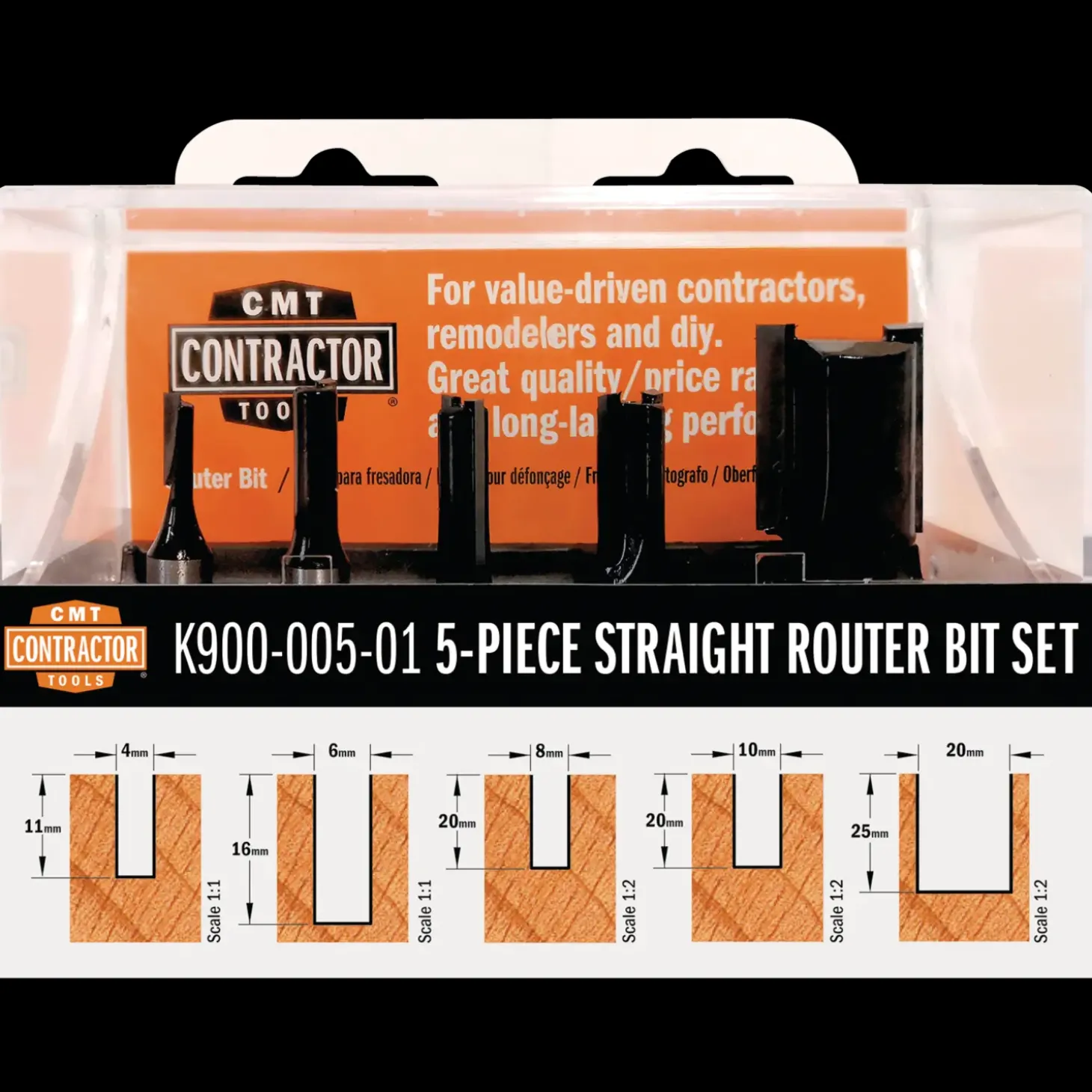 CMT K8 overfræsesæt med 5 stk bor