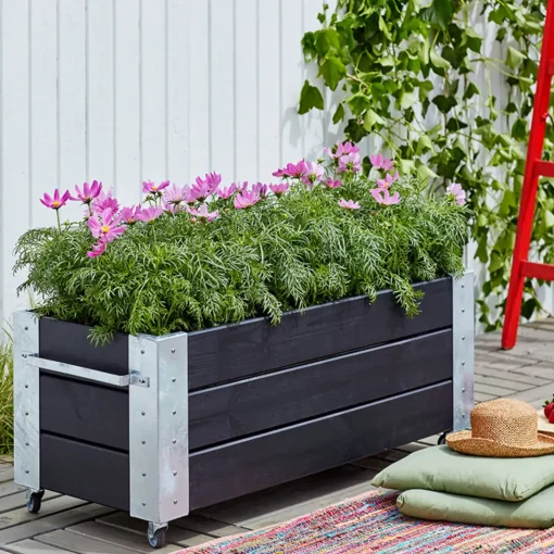 Cubic Blomsterkasse med hjul 120x50x45 cm sort