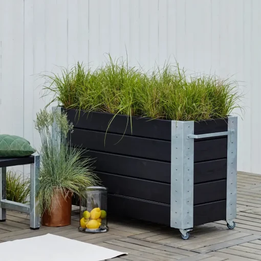 Cubic Blomsterkasse med hjul 120x50x45 cm sort