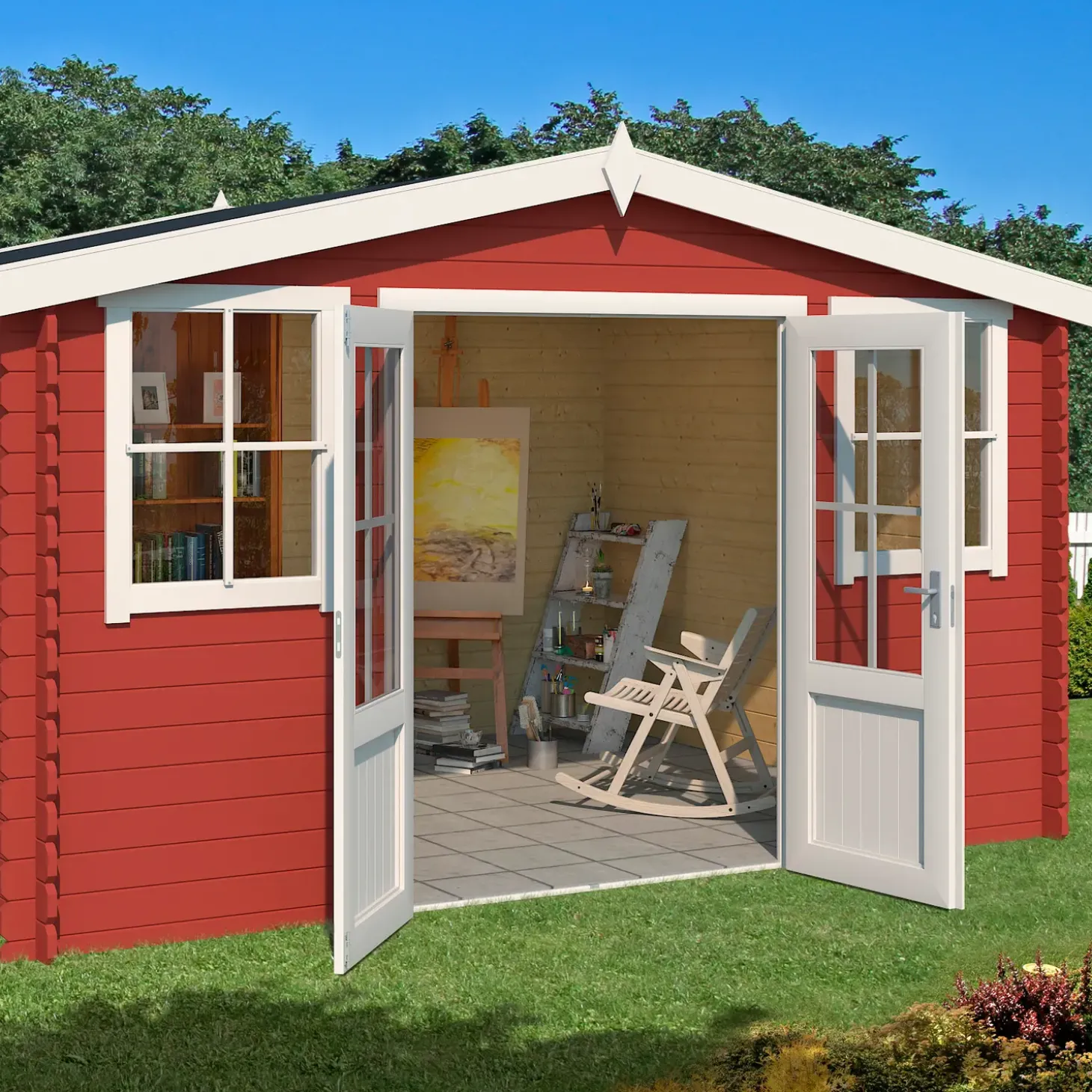 Dallas hytte med dobbeltdør og vinduer, 10,62 m²