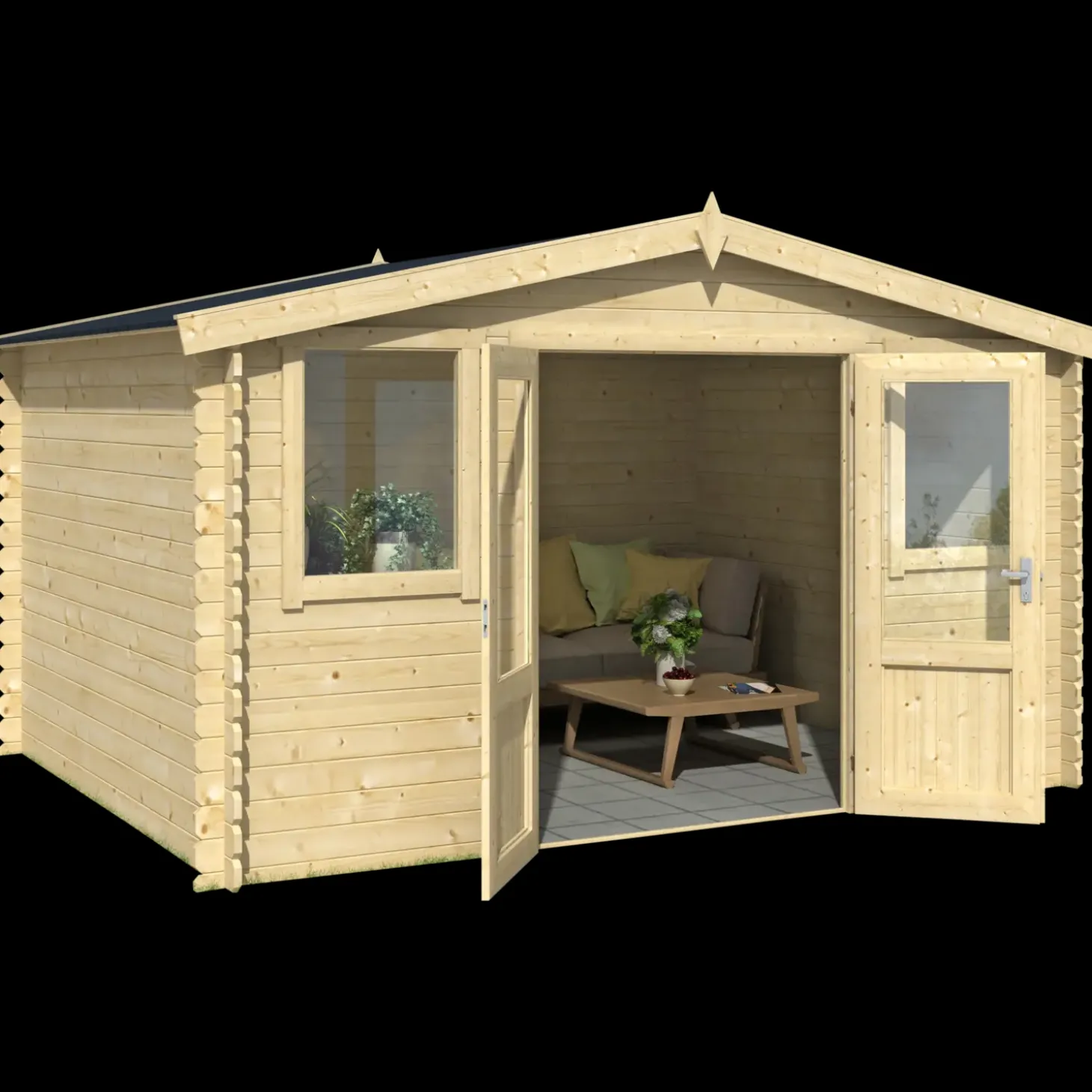 Dallas hytte med dobbeltdør og vinduer, 10,62 m²