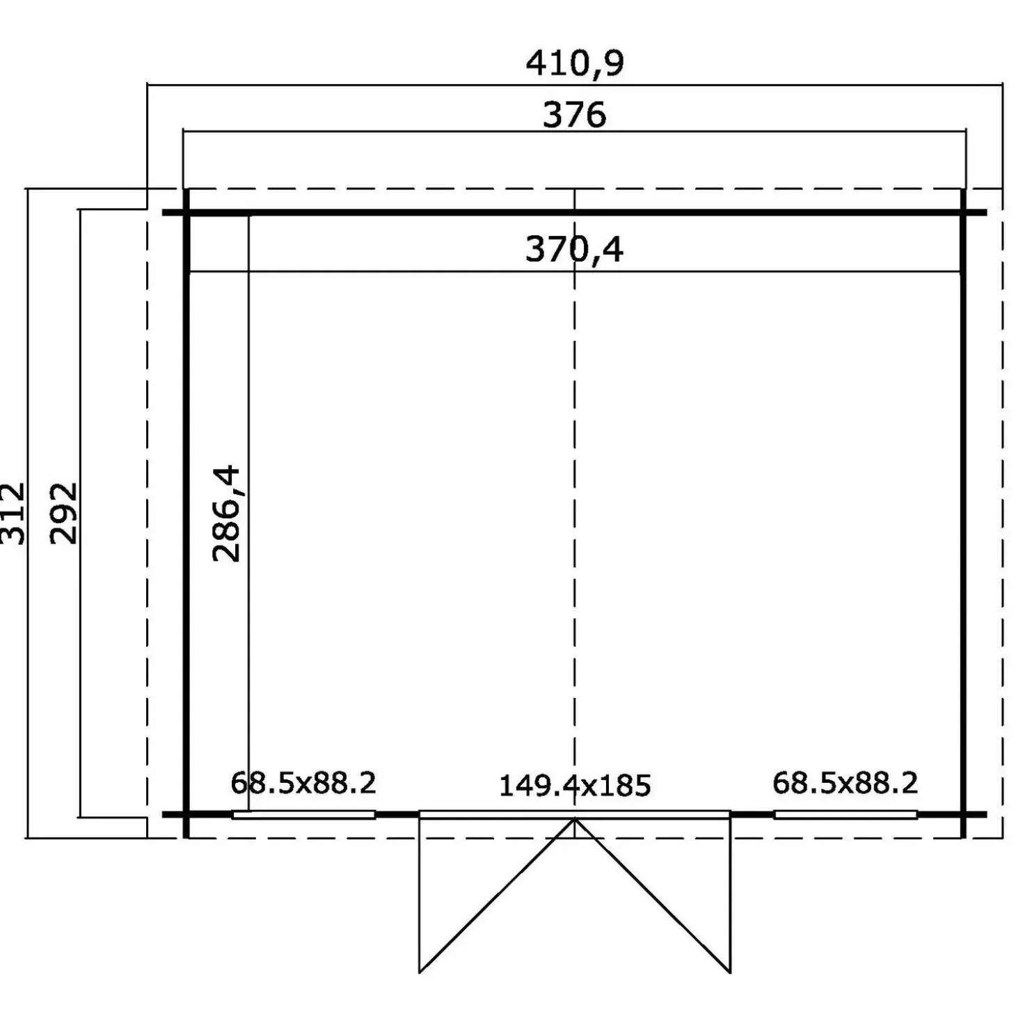 Dallas hytte med dobbeltdør og vinduer, 10,62 m²