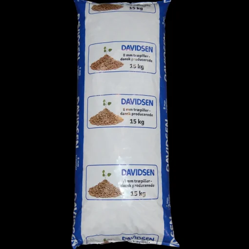 Davidsen træpiller 8 mm - palle med 900 kg / 60 poser á 15 kg