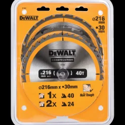 DeWalt DT1962-QZ rundsavsklingesæt 216 mm - 3-pak med 2 x 24T og 1 x 40T