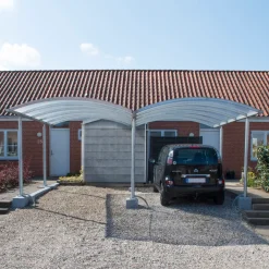 Dobbelt stålcarport 6020x5200 mm med buet termotag