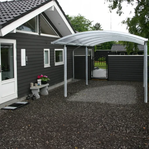 Dobbelt stålcarport 6020x5200 mm med buet termotag