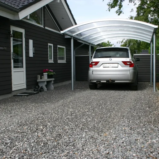 Dobbelt stålcarport 6020x5200 mm med buet termotag