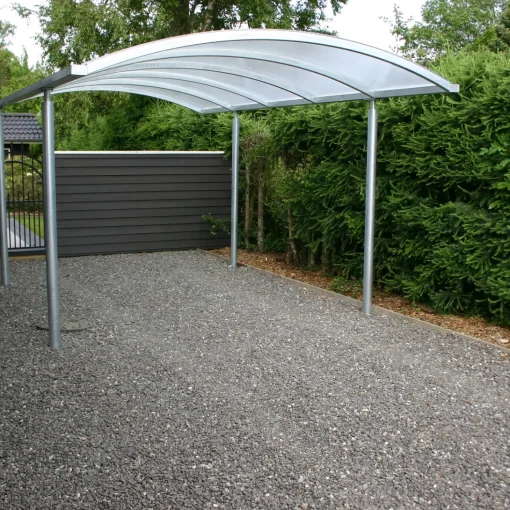 Dobbelt stålcarport 6020x5200 mm med buet termotag