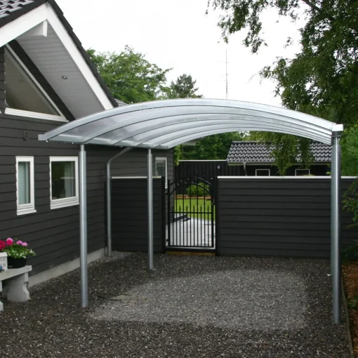Dobbelt stålcarport 6020x5200 mm med buet termotag