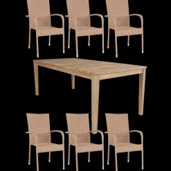 Dublin/Nordsø havemøbelsæt med bord og 6 stole teak/natur