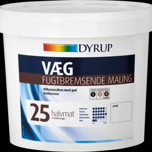 Dyrup vægmaling fugtbremsende 25 hvid 4,5 L