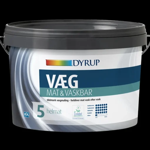 Dyrup vægmaling mat og vaskbar 5 hvid 9 L