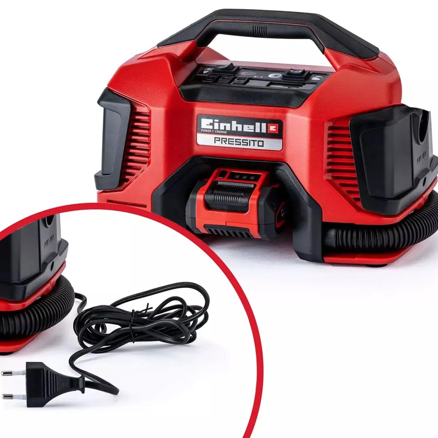 Einhell Pressito 18V hybridkompressor 6i1 med 8 dele solo