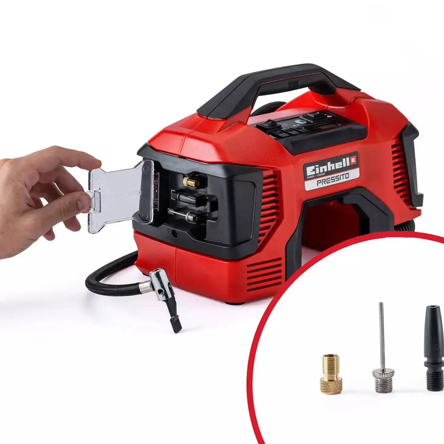 Einhell Pressito 18V hybridkompressor 6i1 med 8 dele solo