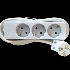 E-Line 3-stikdåse schuko. DK stikprop med jord 1.5m hvid