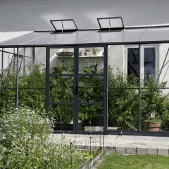 Elmholm Exclusive vægdrivhus antracit med hærdet glas, inkl. sokkel 13,1 m²
