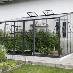 Elmholm Exclusive vægdrivhus antracit med hærdet glas, inkl. sokkel 13,1 m²