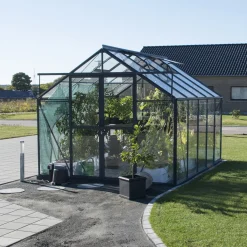 Elmholm Standard drivhus antracit med hærdet glas, inkl.sokkel 9,75 m²