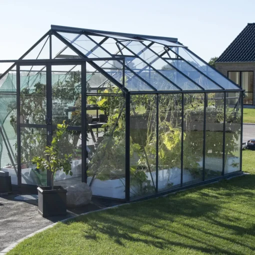 Elmholm Standard drivhus antracit med hærdet glas, inkl.sokkel 9,75 m²