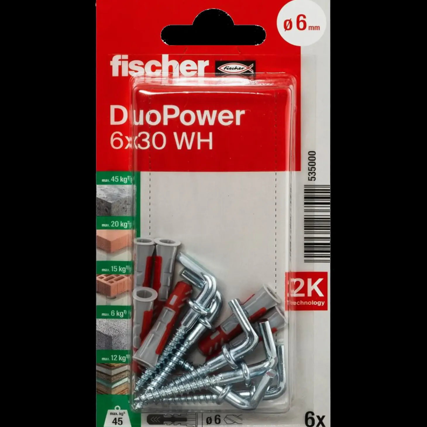 Fischer DuoPower universaldybel med vinkelkrog 6x30 mm 6 stk