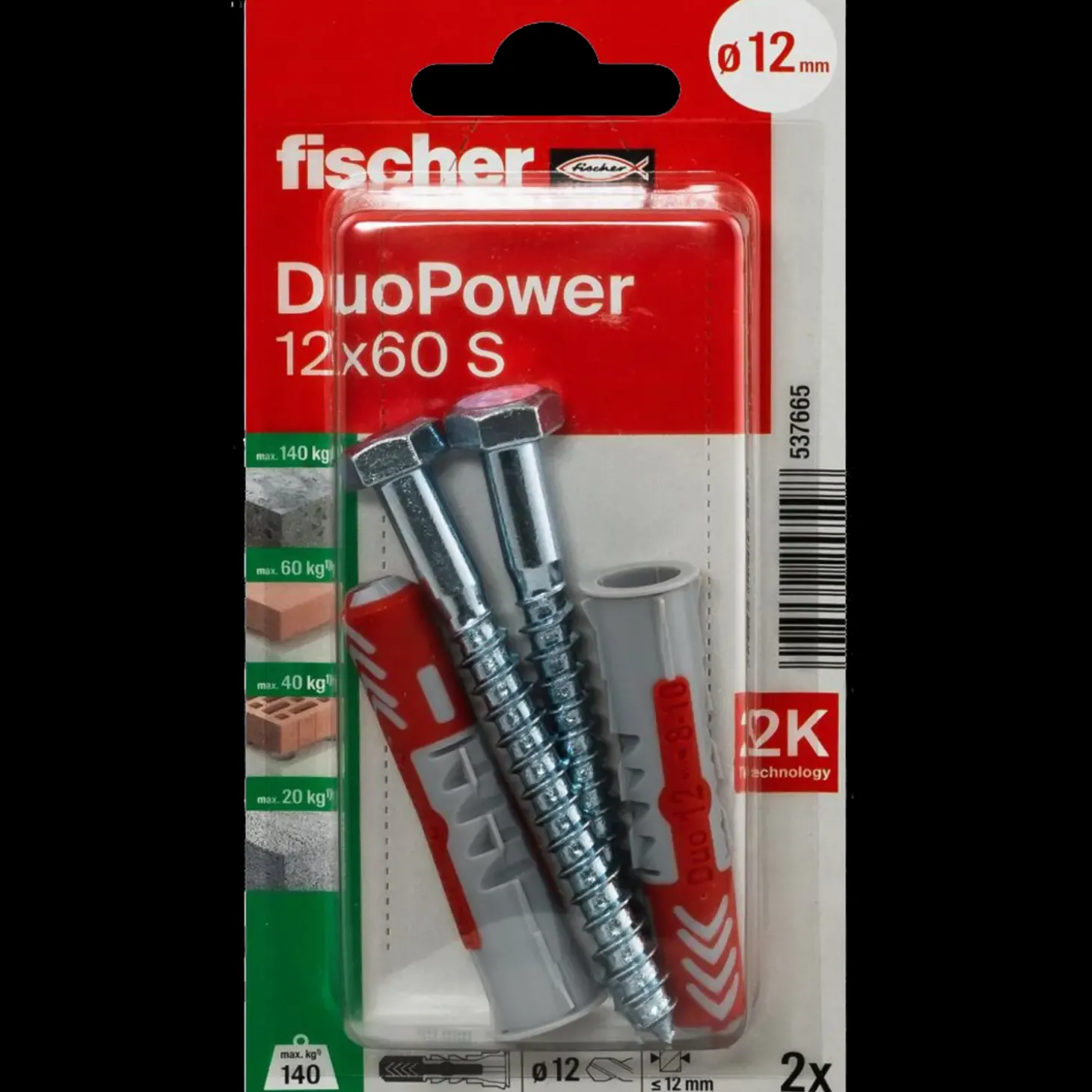 Fischer DuoPower universaldybel med skrue 12x60 mm 2 stk