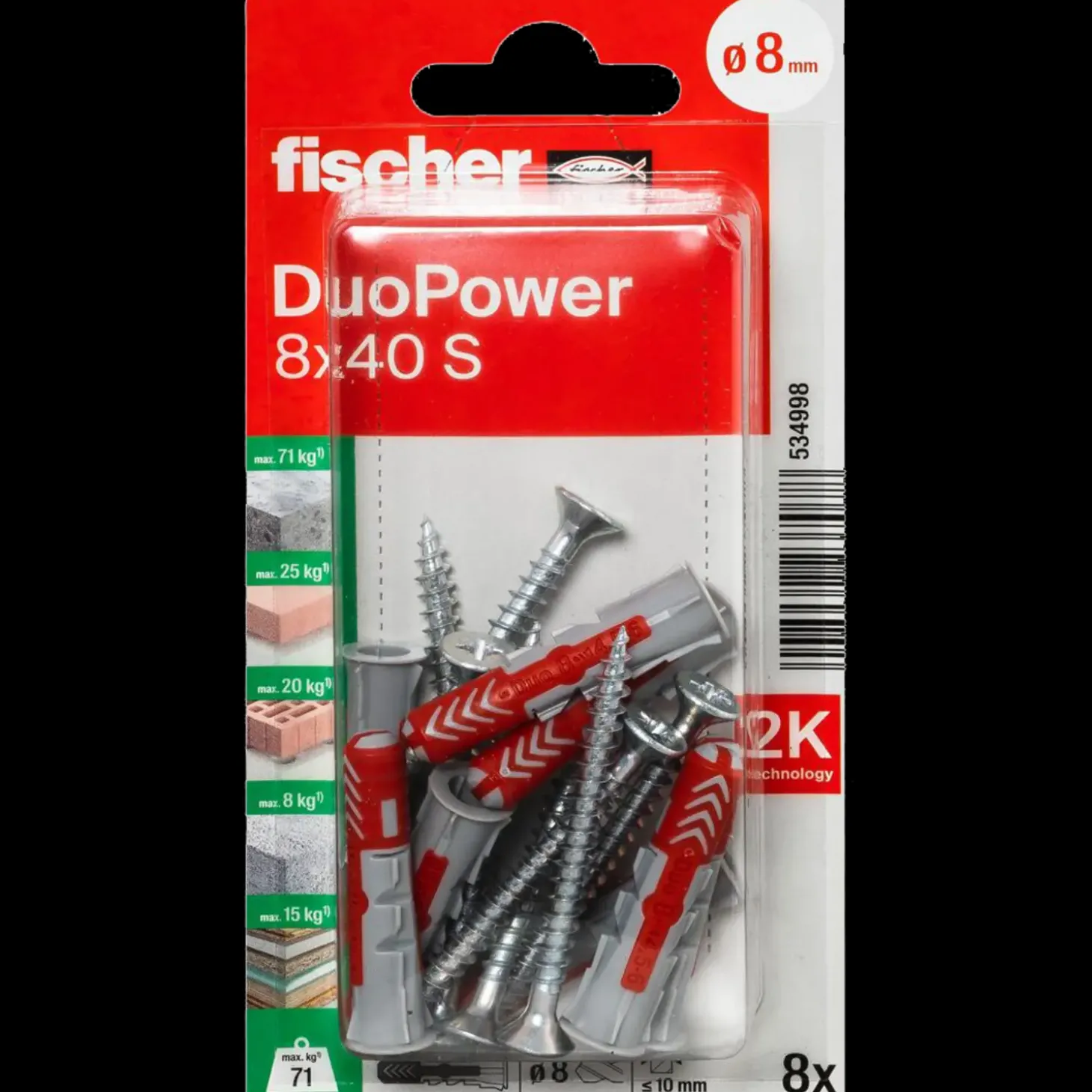 Fischer DuoPower universaldybel med skrue 8x40 mm 8 stk