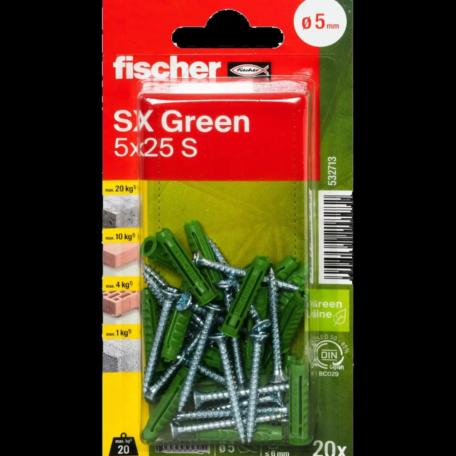 Fischer SX Green dyvel m/krave 5x25 mm 90 stk