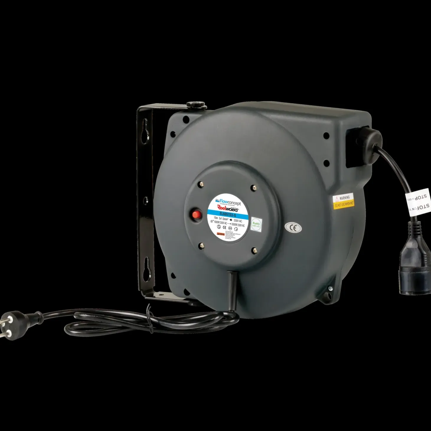 Flowconcept automatisk kabelopruller IP42 grå 3x1,5 mm² x 15 m