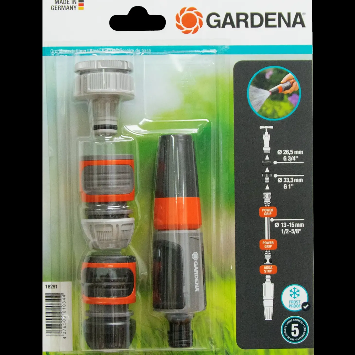 Gardena basis sæt m/koblinger og rengøringsdyse