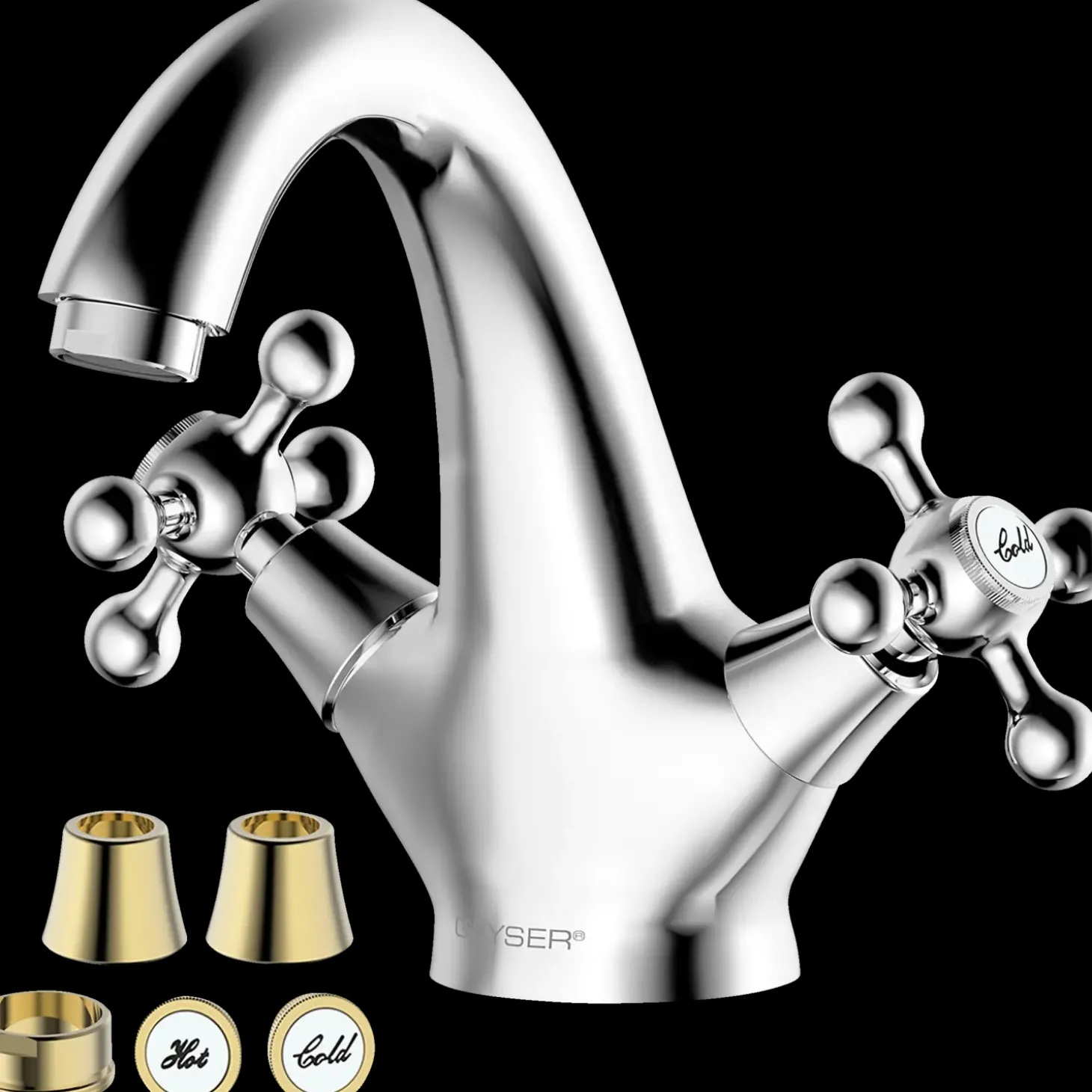 Geyser magnolia håndvask armatur krom/guld