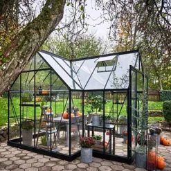 Halls Garden Room drivhus 12,9 m² sort 3 mm hærdet glas