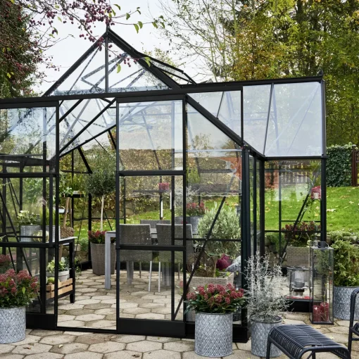 Halls Garden Room drivhus grøn med hærdet glas, inkl. sokkel 12,9 m²