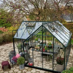 Halls Garden Room drivhus grøn med hærdet glas, inkl. sokkel 12,9 m²