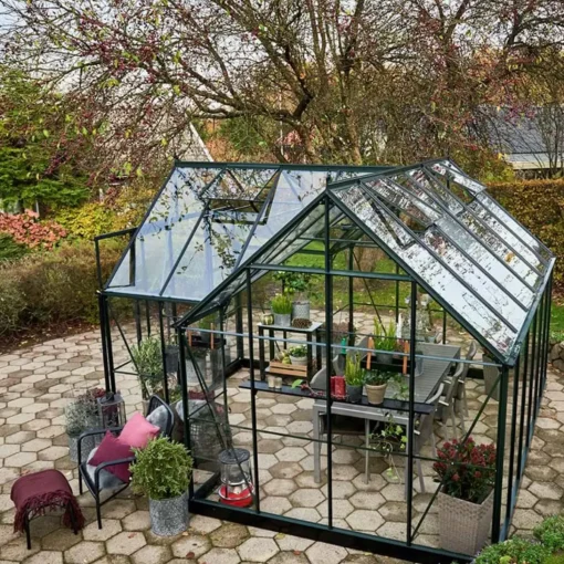 Halls Garden Room drivhus grøn med hærdet glas, inkl. sokkel 12,9 m²