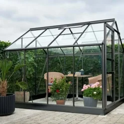 Halls Popular 86 drivhus sort med delt glas, inkl. sokkel 5,0 m²