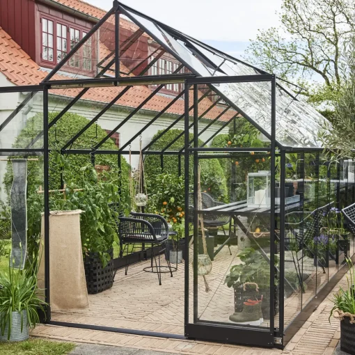 Halls Qube+ 816 drivhus sort med hærdet glas 13,0 m²