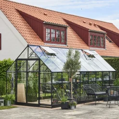 Halls Qube+ 816 drivhus sort med hærdet glas 13,0 m²