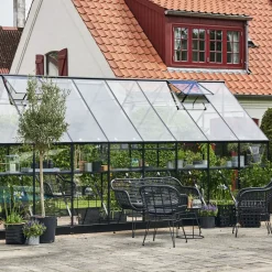 Halls Qube+ 816 drivhus sort med hærdet glas 13,0 m²