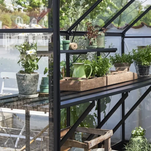 Halls Qube+ 816 drivhus sort med hærdet glas 13,0 m²