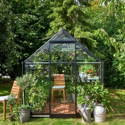 Halls Qube 68 drivhus sort med hærdet glas 5,1 m²