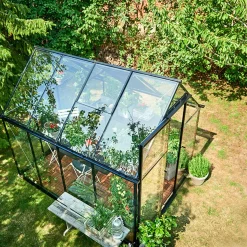 Halls Qube 68 drivhus sort med hærdet glas 5,1 m²